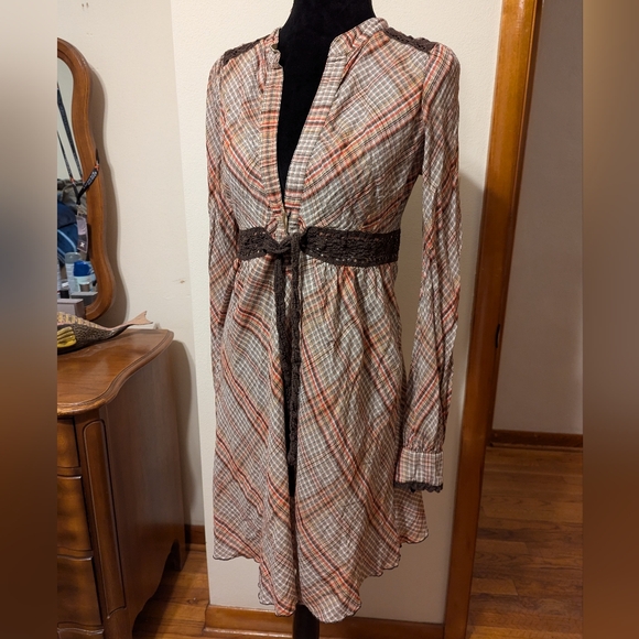 Free People boho country long sleeve plaid tunic dress - Picture 1 of 6